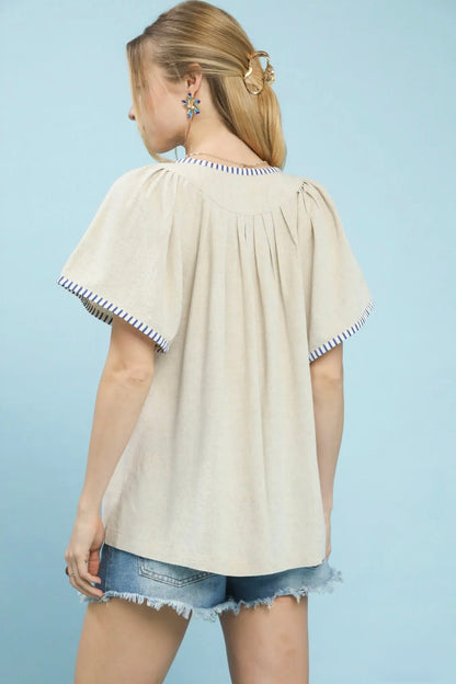 Contrast Trim Babydoll Top