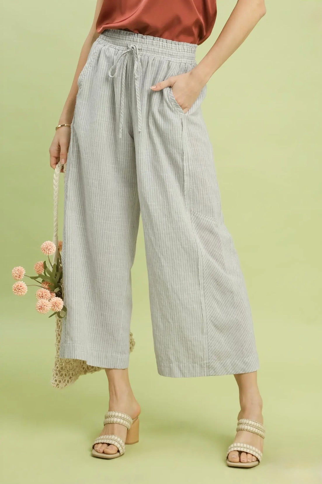 Linen Blend Striped Pants