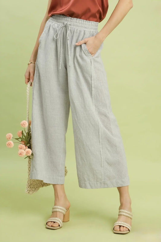 Linen Blend Striped Pants