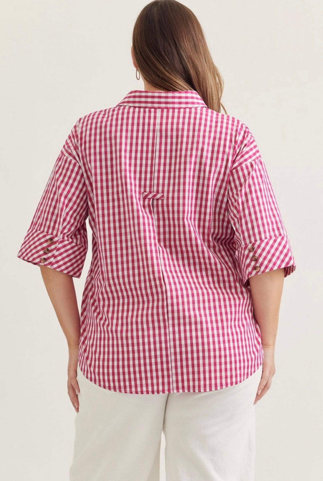 Gingham Print Collar Top Curvy
