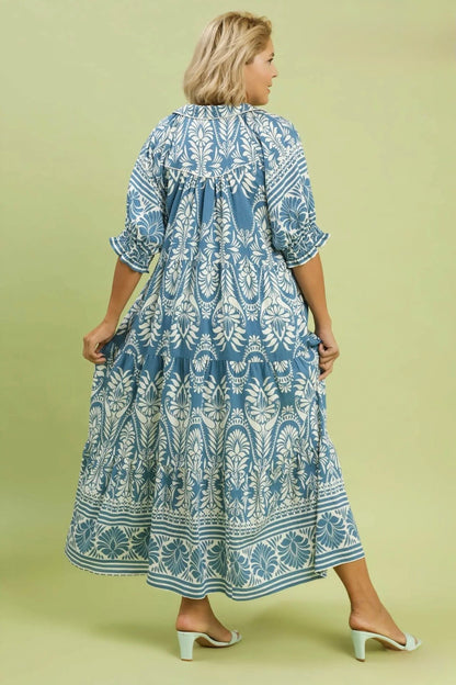 Border Print Midi Dress Curvy