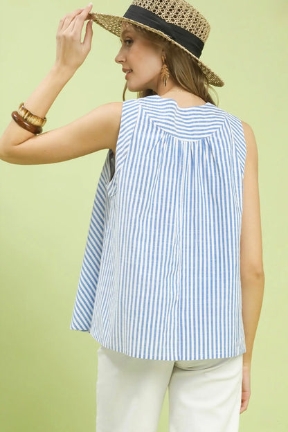 Mixed Stripe V-Neck Top