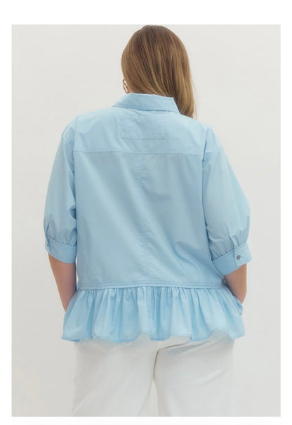 Solid Button-Down Top Curvy