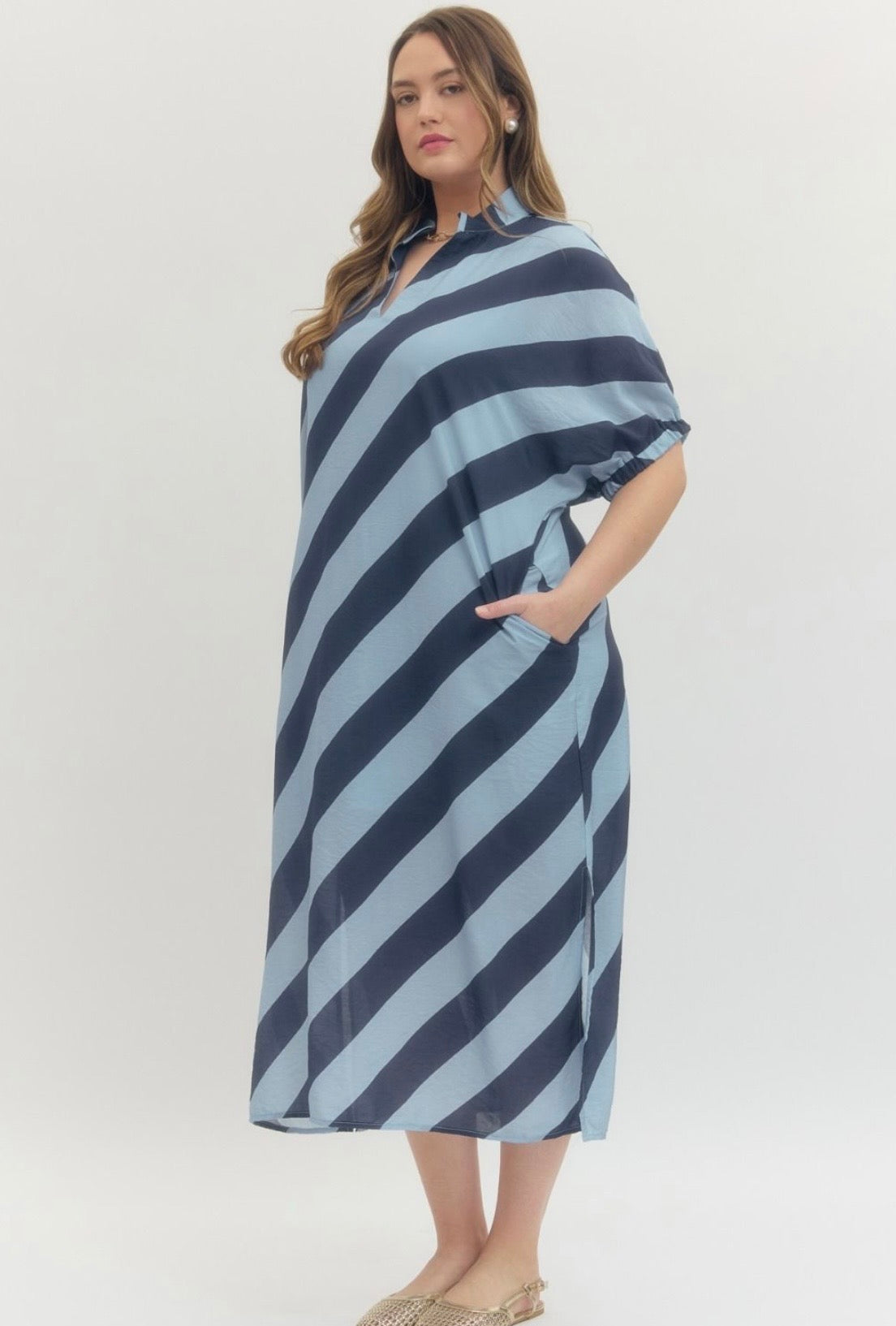 Diagonal Stripe Midi Dress Curvy