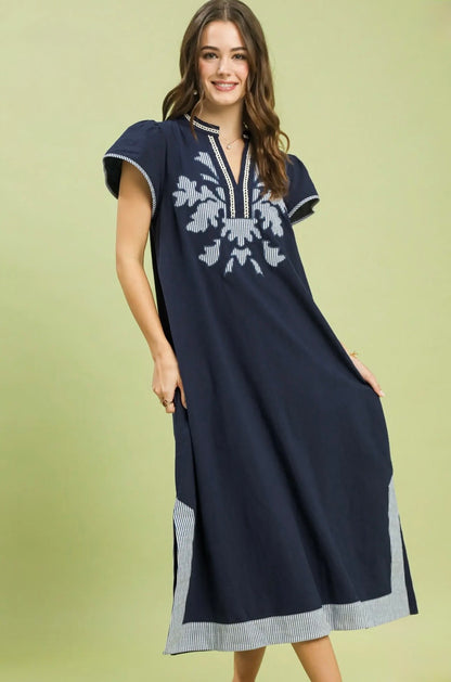 Abstract Applique Midi Dress