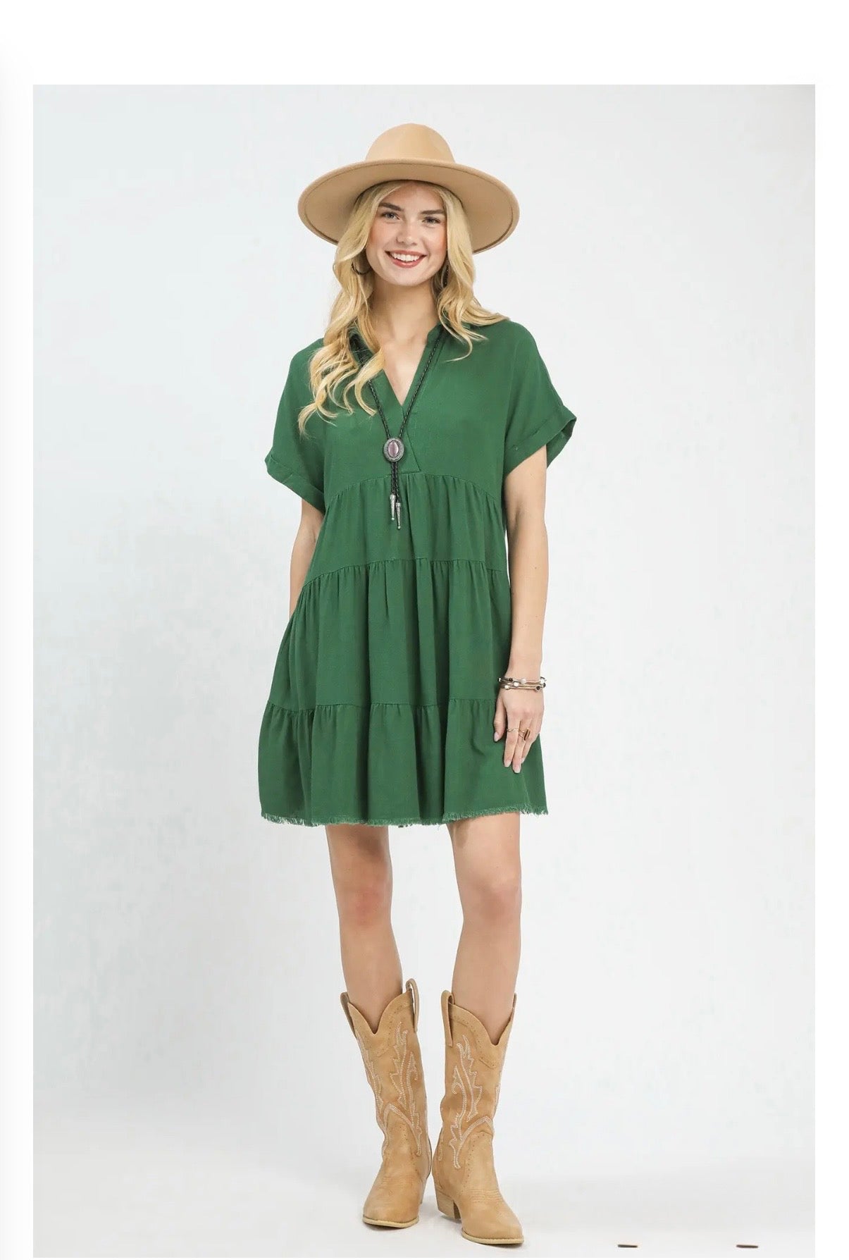 Linen Blend Tiered Babydoll Dress