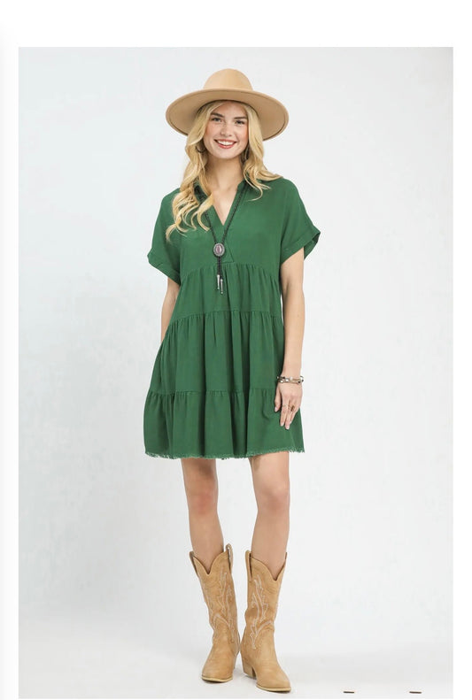 Linen Blend Tiered Babydoll Dress