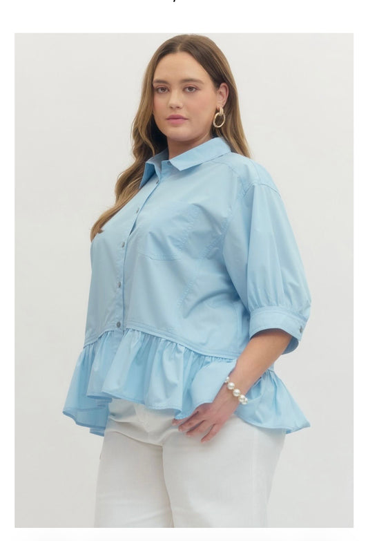 Solid Button-Down Top Curvy
