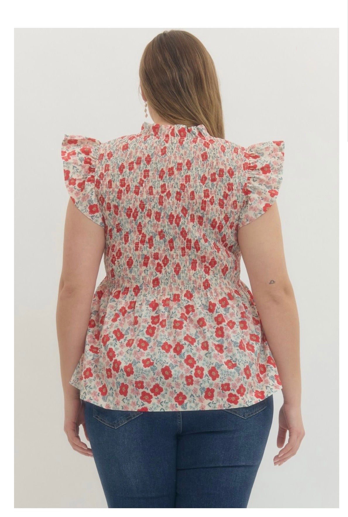 Floral Print Flutter Sleeve Top Curvy