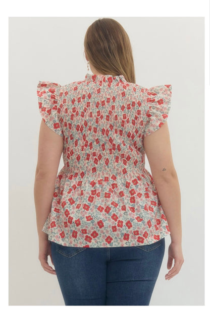 Floral Print Flutter Sleeve Top Curvy