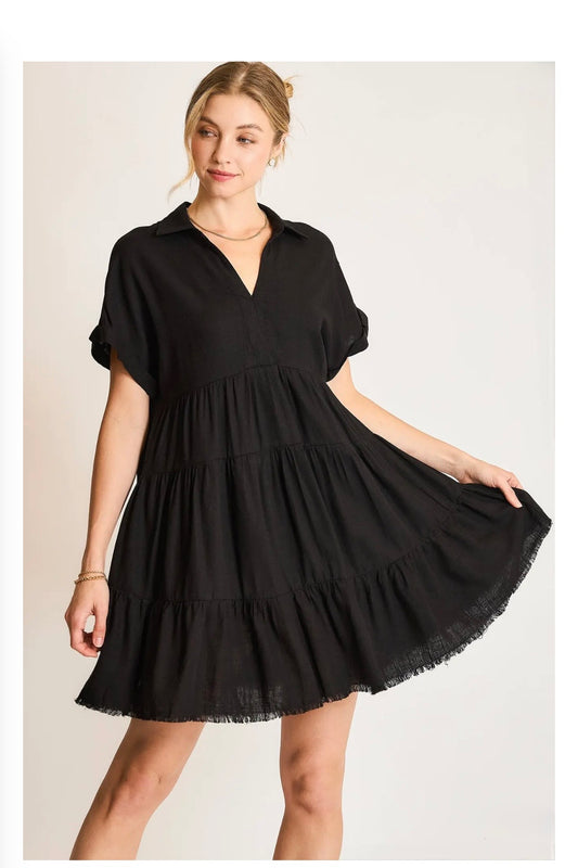 Linen Blend Tiered Babydoll Dress