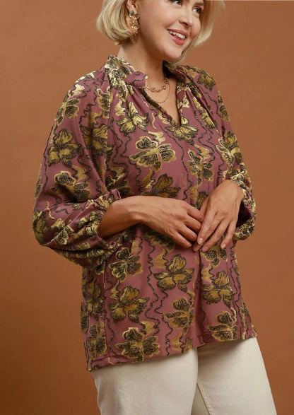 Velvet Floral Blouse Curvy