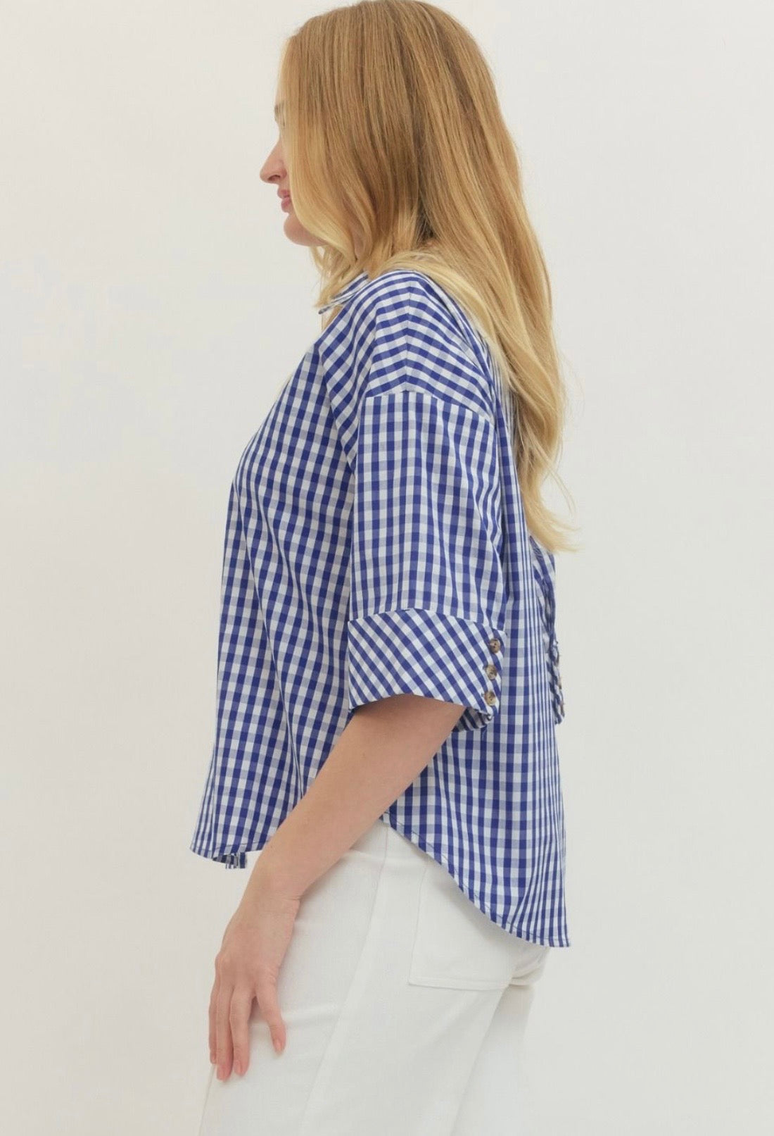 Gingham Print Collar Top Curvy