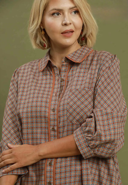 Plaid Button-Down Shirt Dress Curvy