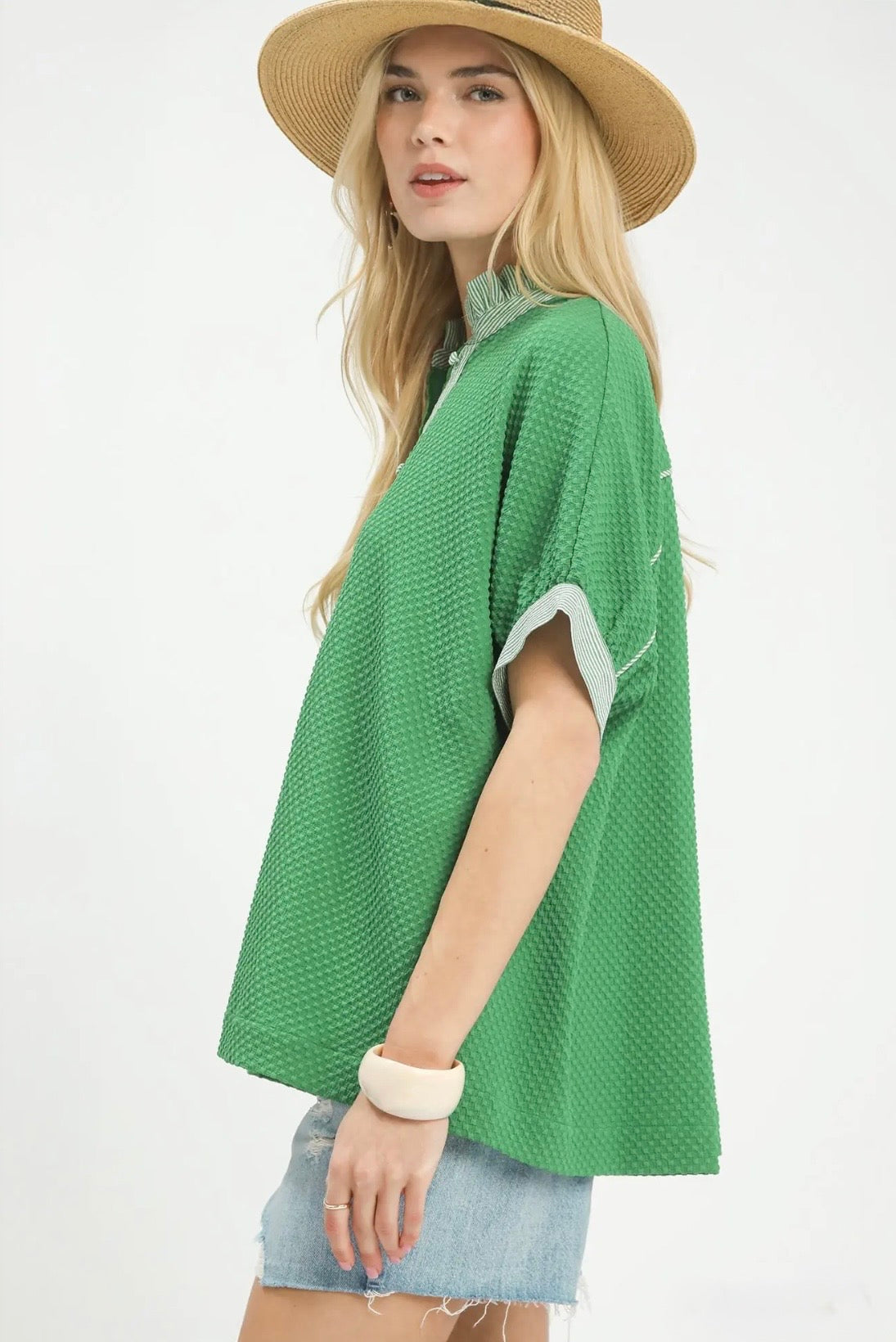 Textured Jacquard Button-Down Top