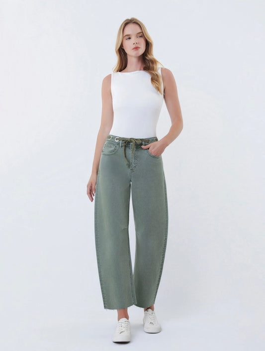 Super High Rise Drawstring Barrel Jeans