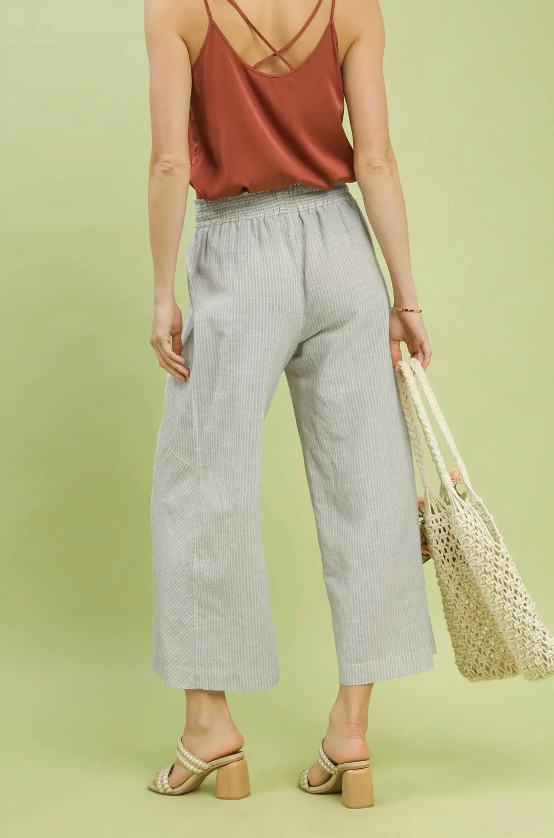 Linen Blend Striped Pants