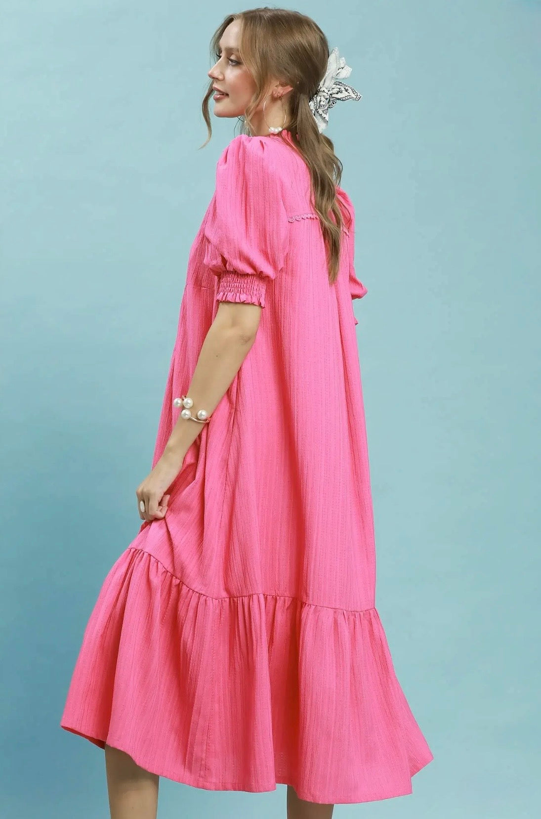 Puff Sleeve Midi Dress