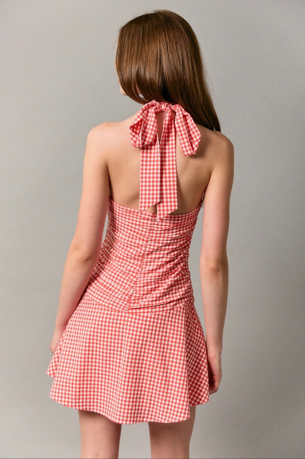 Halter Neck Gingham Mini Dress