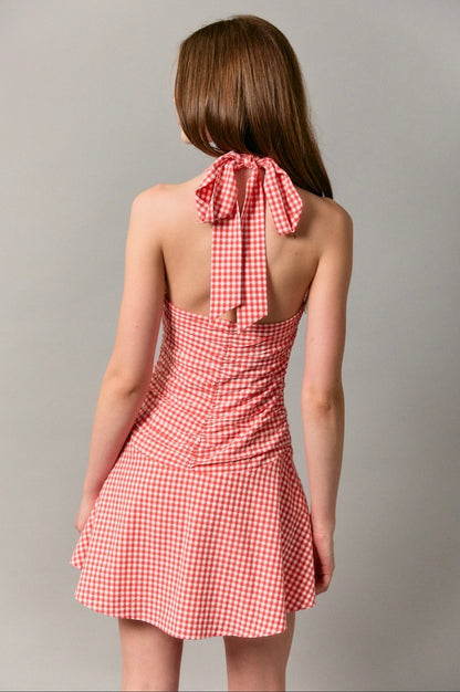 Halter Neck Gingham Mini Dress