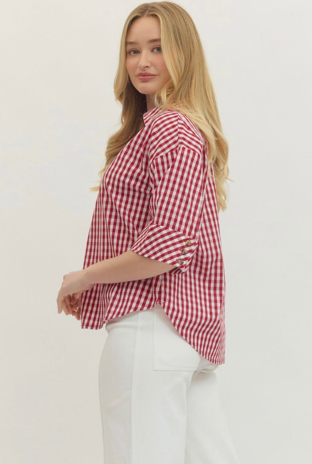 Gingham Print Collar Top Curvy