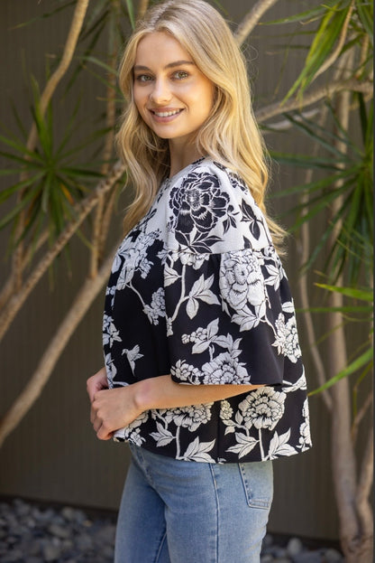 Contrast Floral Jacquard Top