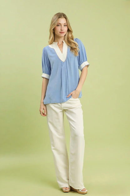 Linen Contrast Top