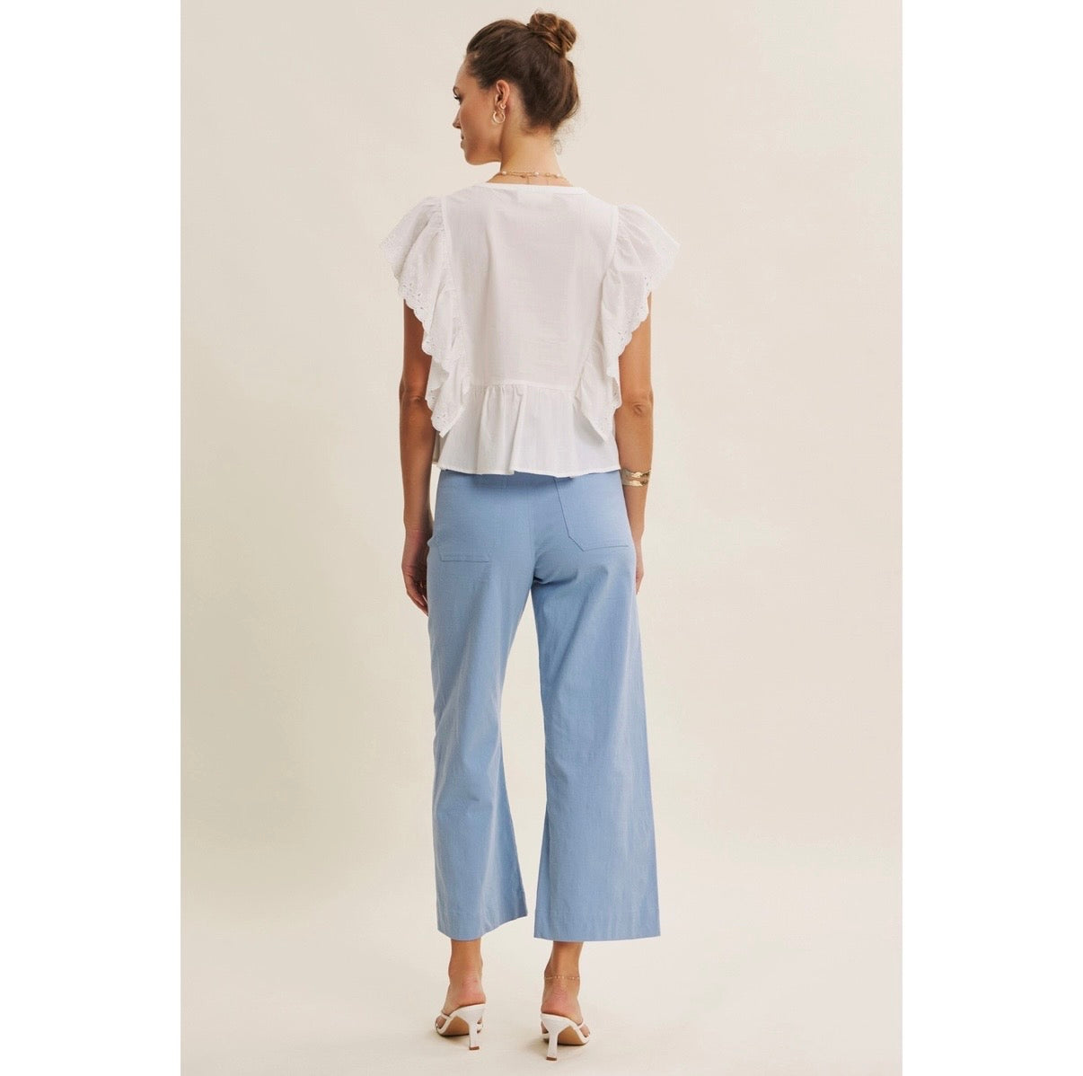 Eyelet Ruffled Cotton Poplin Blouse