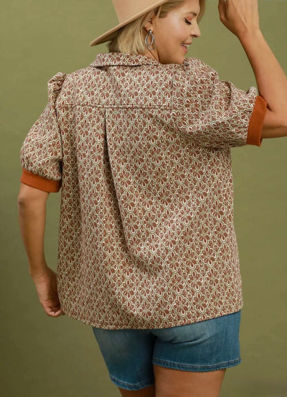 Collared Puff Sleeve Top Curvy