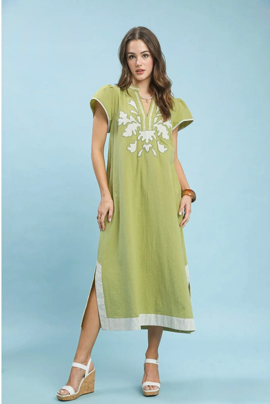 Abstract Applique Midi Dress