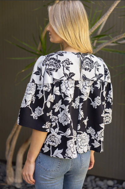 Contrast Floral Jacquard Top