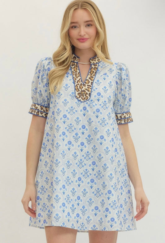 Cheetah Trim Mini Dress