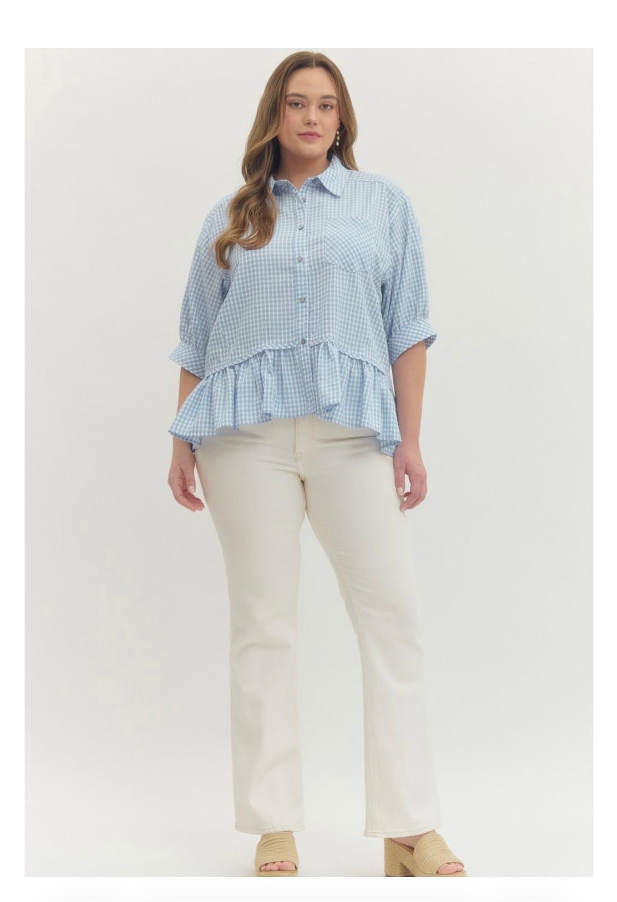 Gingham Check Button-Down Top Curvy