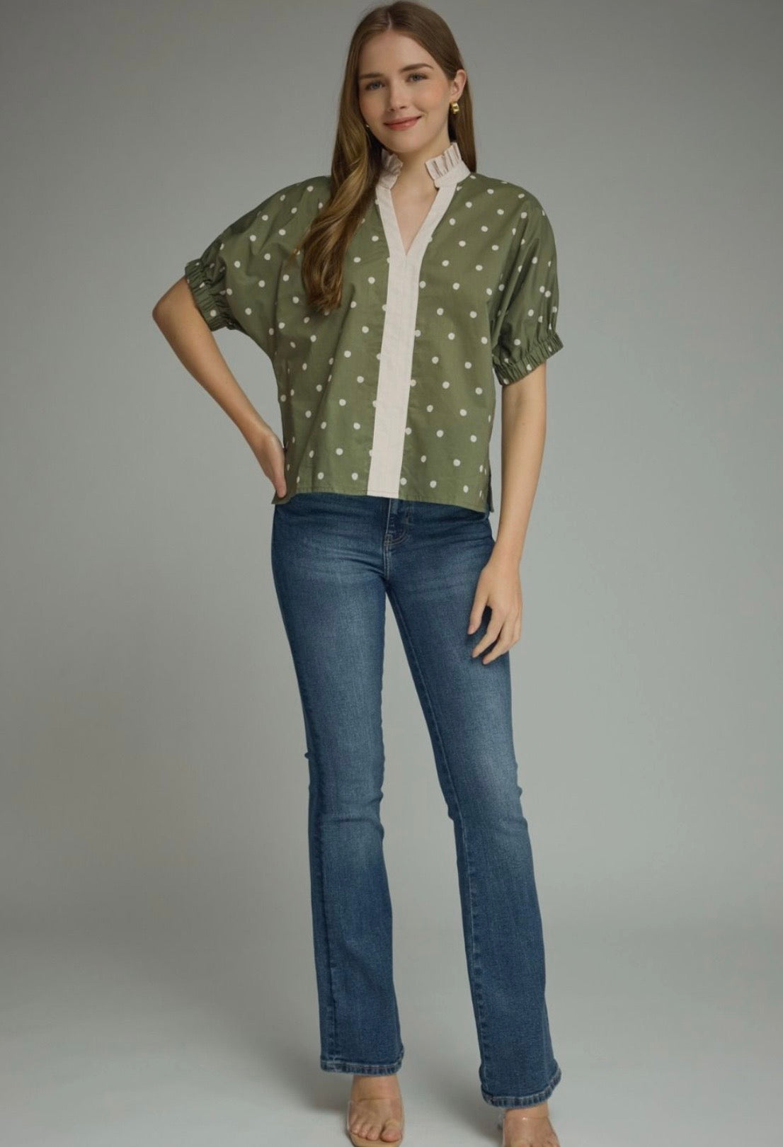 Polka Dot Puff Sleeve Top