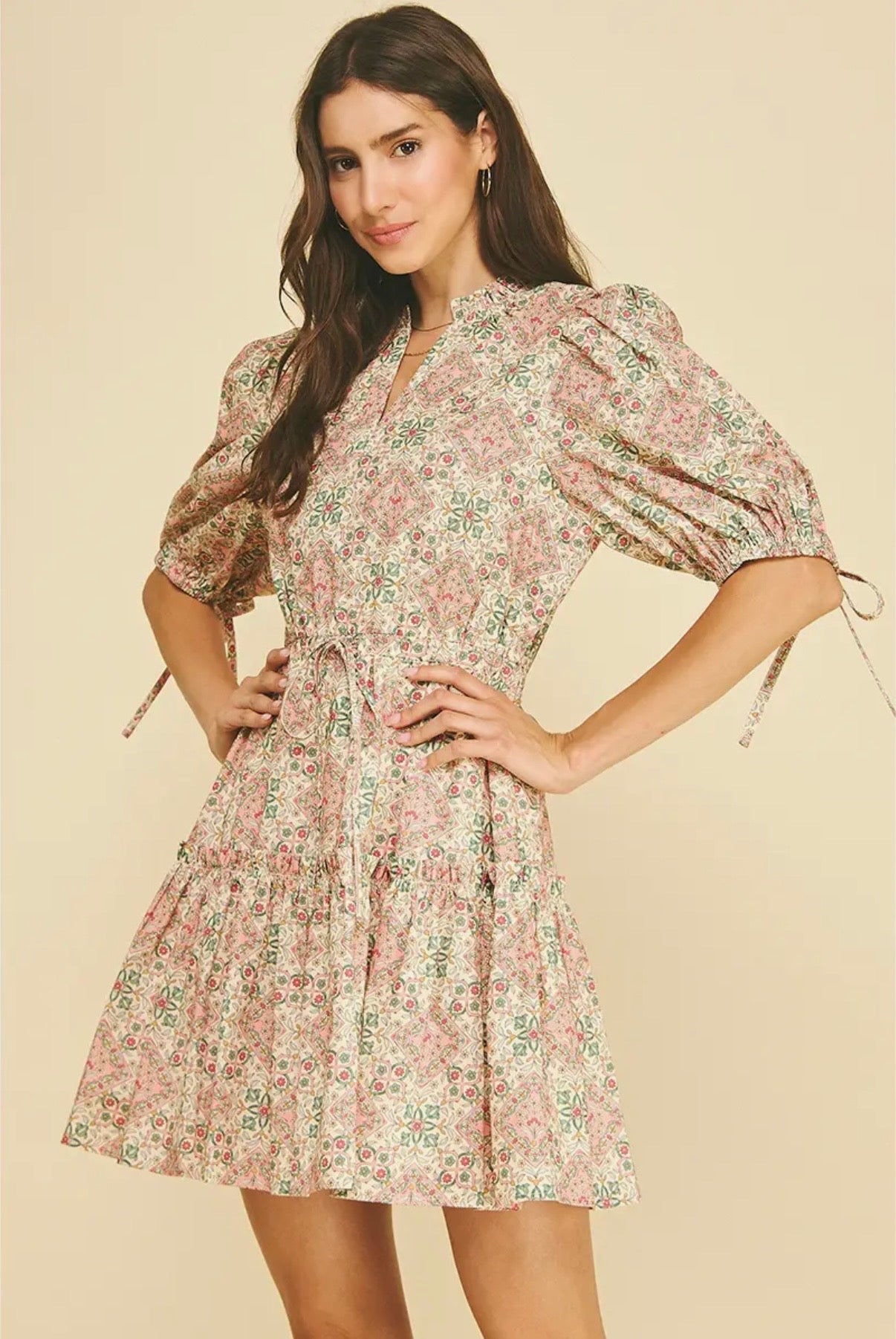 Boho Floral Print Mini Dress