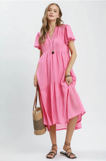Textured Tiered Midi Dress