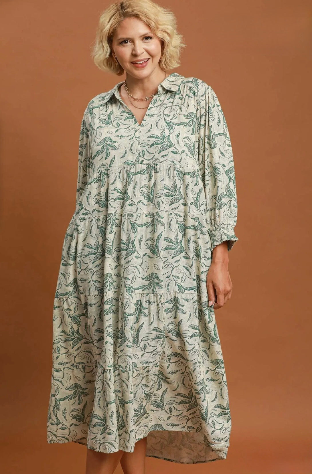 Linen Botanical Tiered Midi Curvy
