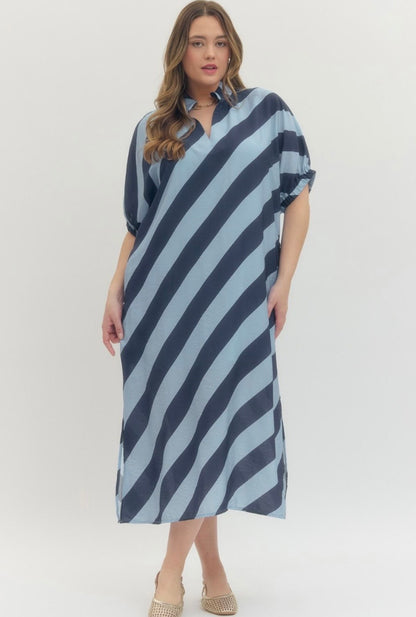 Diagonal Stripe Midi Dress Curvy