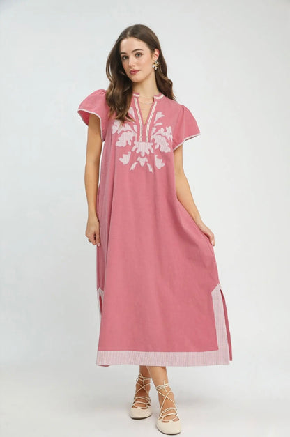 Abstract Applique Midi Dress