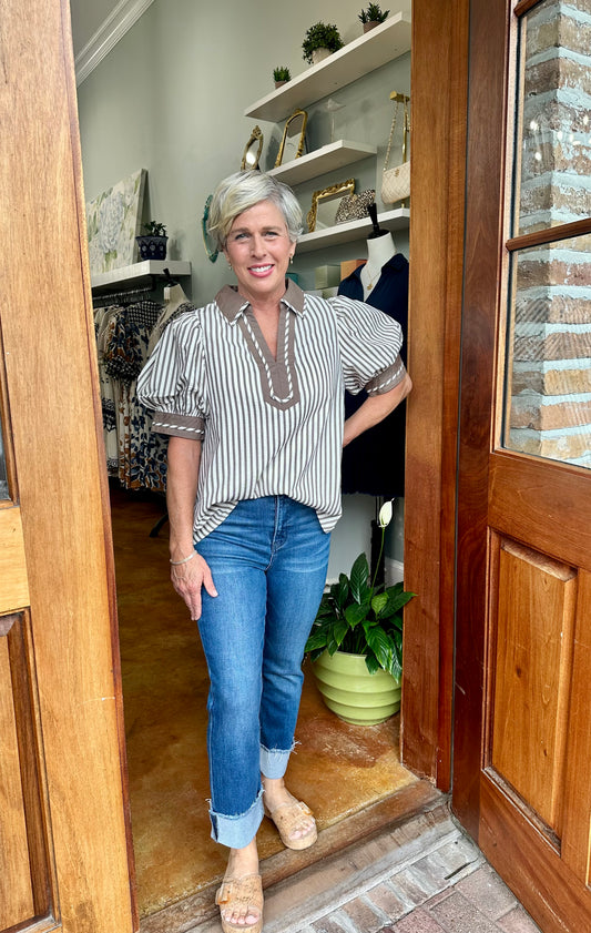 Mocha Mousse Striped Top