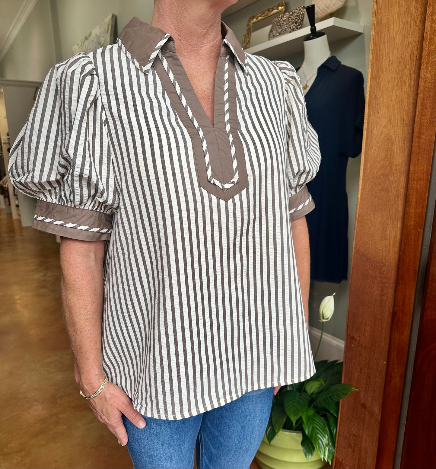 Mocha Mousse Striped Top