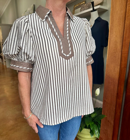 Mocha Mousse Striped Top