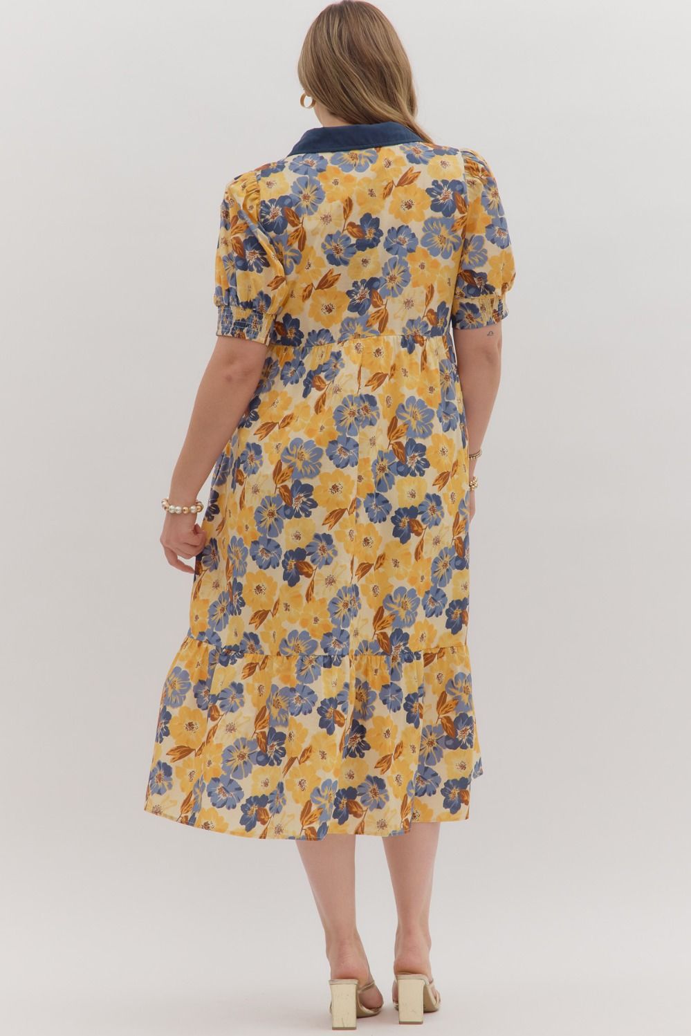 Floral Print Puff Sleeve Midi Dress