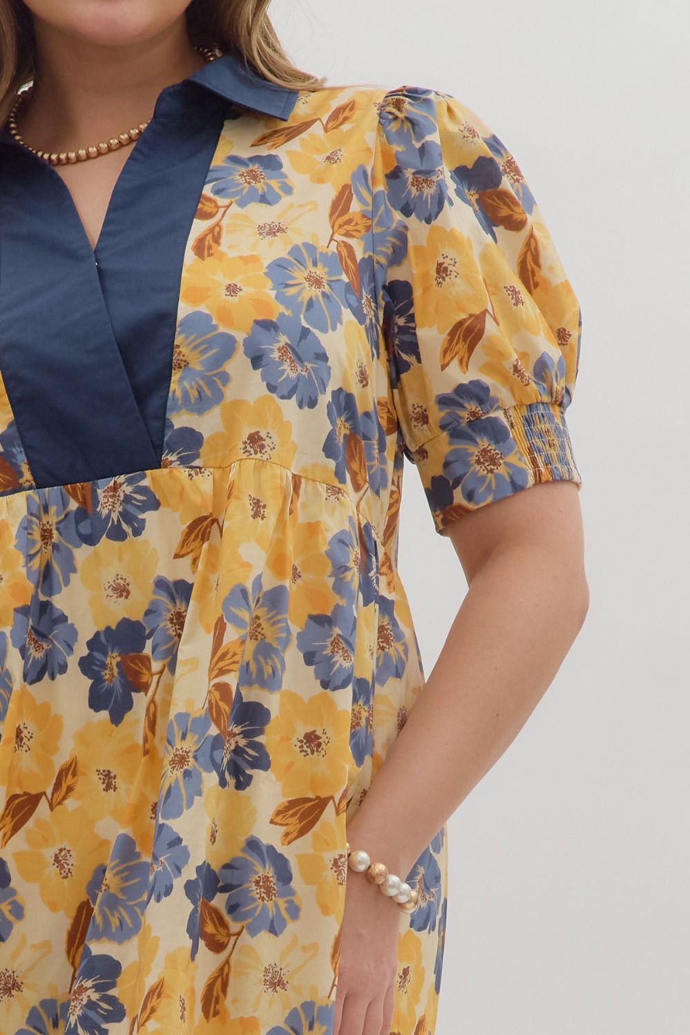 Floral Print Puff Sleeve Midi Dress