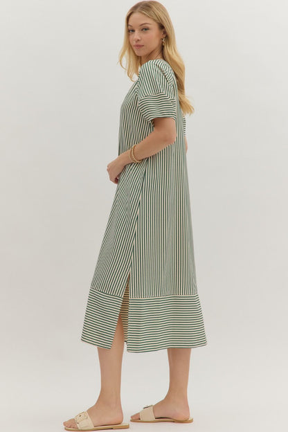 Hunter Green Stripe Midi Dress