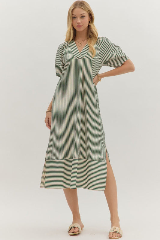 Hunter Green Stripe Midi Dress