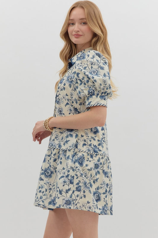 Blue Floral Vines Dress