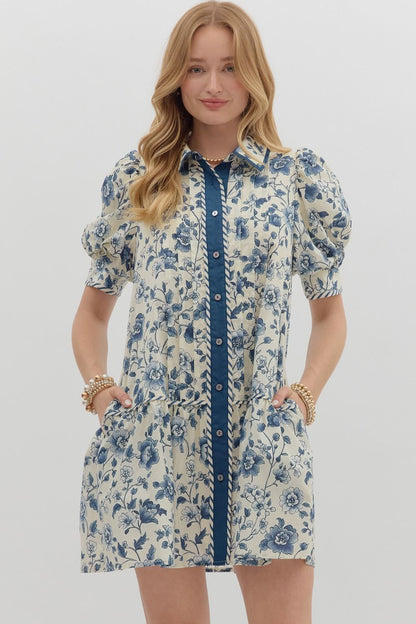 Blue Floral Vines Dress