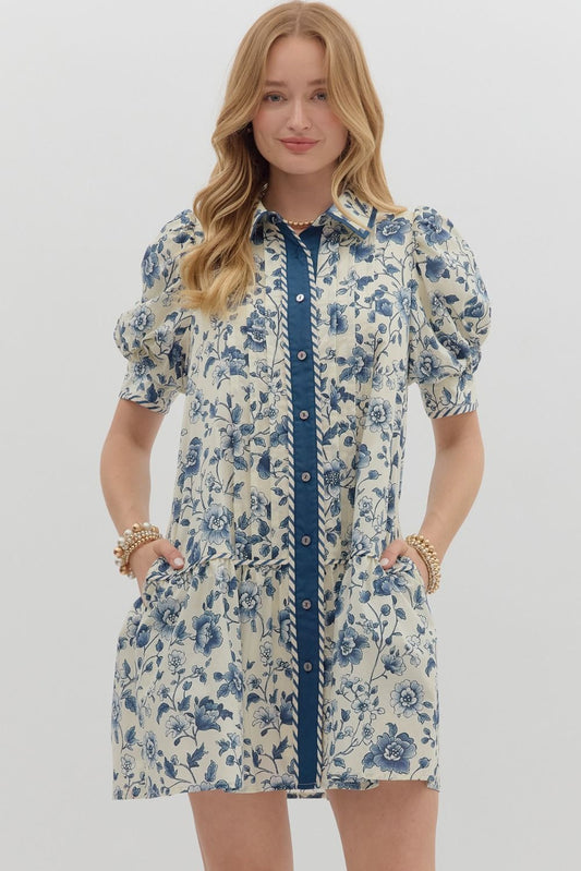 Blue Floral Vines Dress