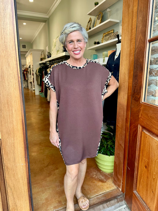 Leopard Trim Athleisure T-Shirt Dress